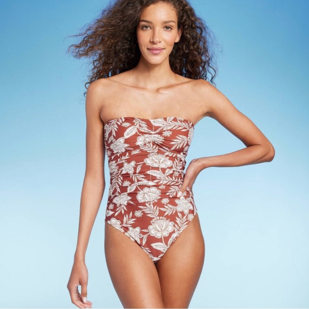 Woman’s One Piece Swimsuit Brown Floral Print